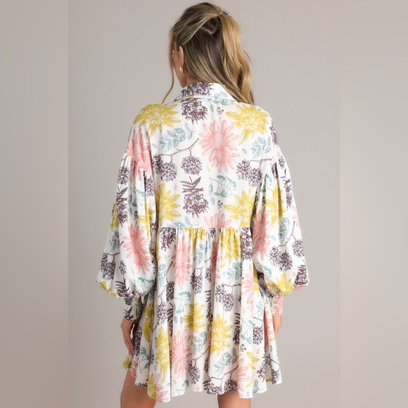 NWT-Ivory Floral Print Dress- AURA - Picture 5 of 9